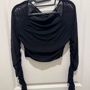Elegant Black Mesh Long Sleeve Top